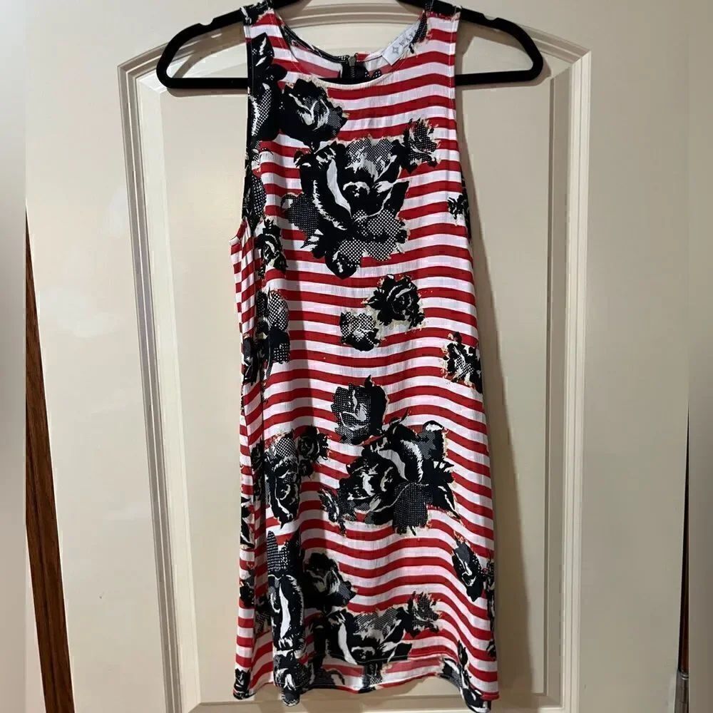 WAYF Striped Floral Shift Dress Red White Women’s Size Small